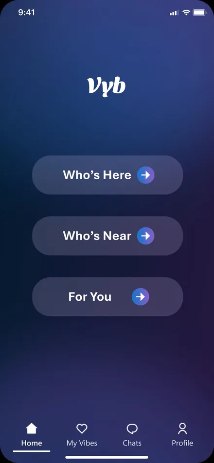 VYB app home screen